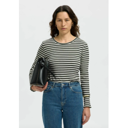 SELECTED FEMME SLFANNA CREW NECK TEE ARMY/WHITE