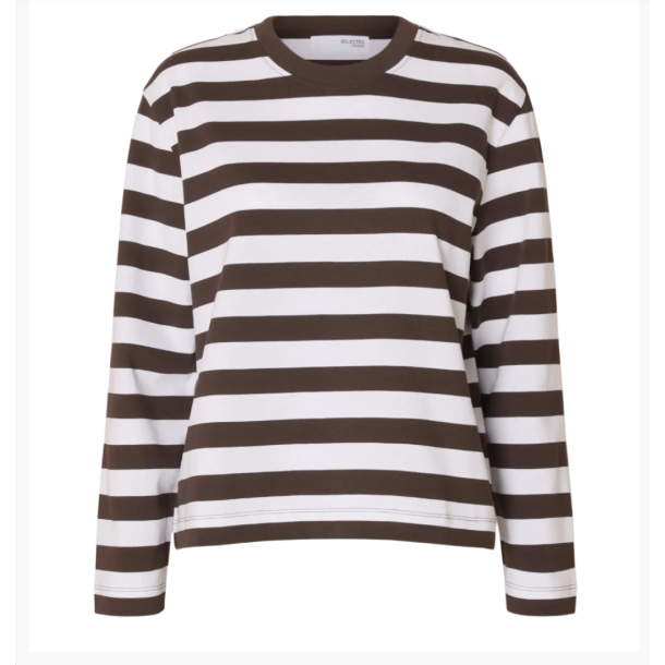 SELECTED FEMME SLFESSENTIAL STRIPED TEE BROWN