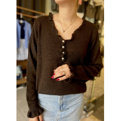 JACQUELINE de YONG JDYLETTY FRILL PULLOVER CHOCOLATE
