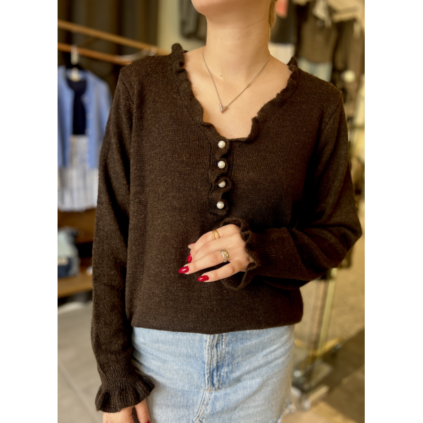 JACQUELINE de YONG JDYLETTY FRILL PULLOVER CHOCOLATE