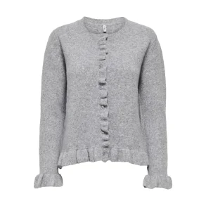 ONLY ONLRIMA FRILL CARDIGAN LIGHT GREY