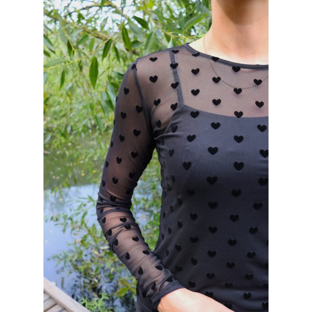 LIBERT� ESSENTIEL MESH LS T-SHIRT BLACK FLOCK HEART