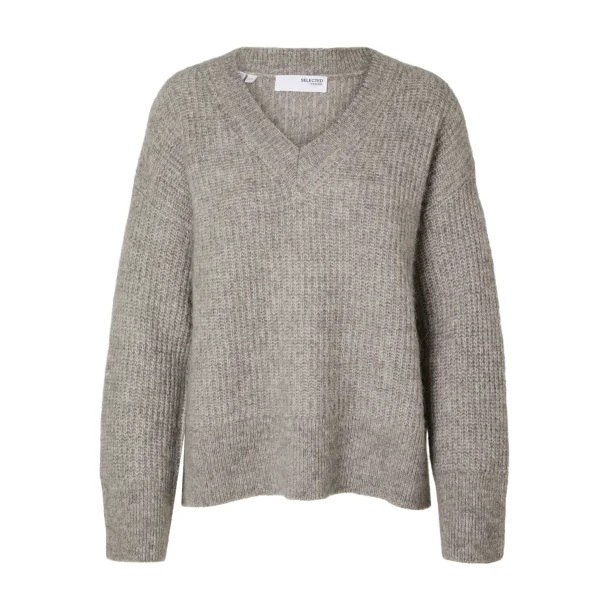 SELECTED FEMME SLFALVA MELANGE KNIT STEEL GRAY