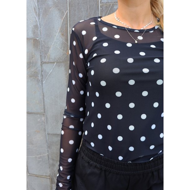 LIBERT� ESSENTIEL MESH LS T-SHIRT BLACK WHITE BIG DOT